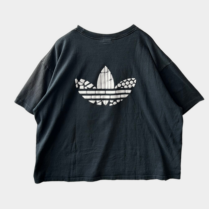 80's Adidas 発泡プリント ロゴTシャツ 黒 (2XL)/B1982T-SO