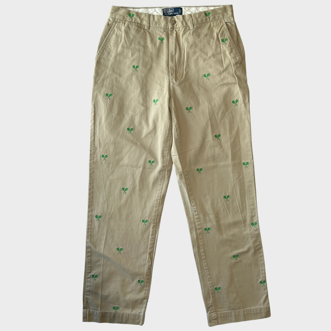 00's Polo by Ralph Lauren ラルフローレン テニス柄 ポロチノ パンツ ベージュ (32×32)/A9582P-SO