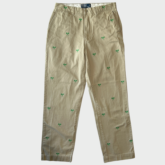 00's Polo by Ralph Lauren ラルフローレン テニス柄 ポロチノ パンツ ベージュ (32×32)/A9582P-SO