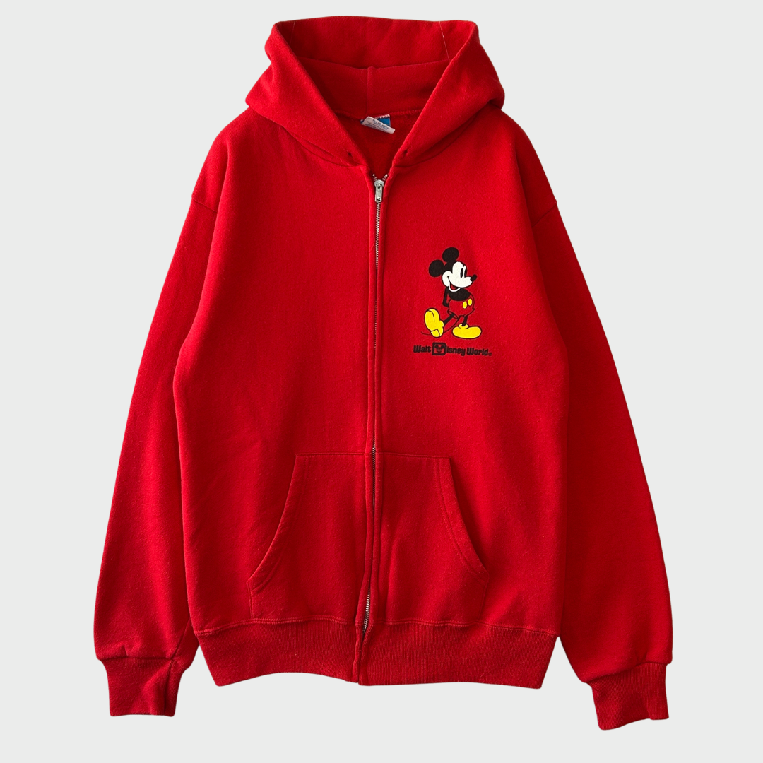 80's Disney Mickey Mouse ミッキー ジップアップフーディ 赤 (M)/A8736S-SO