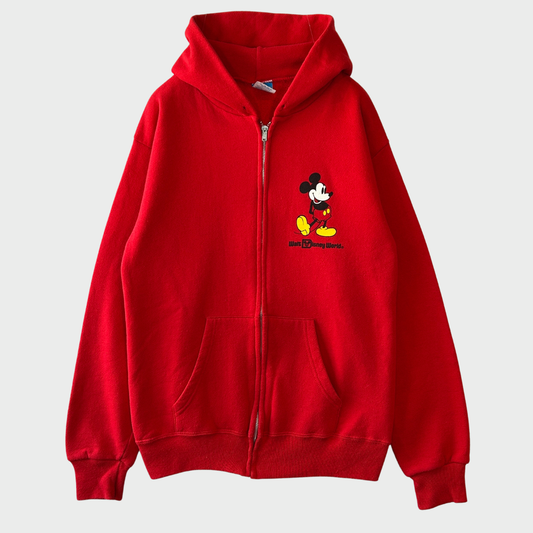 80's Disney Mickey Mouse ミッキー ジップアップフーディ 赤 (M)/A8736S-SO