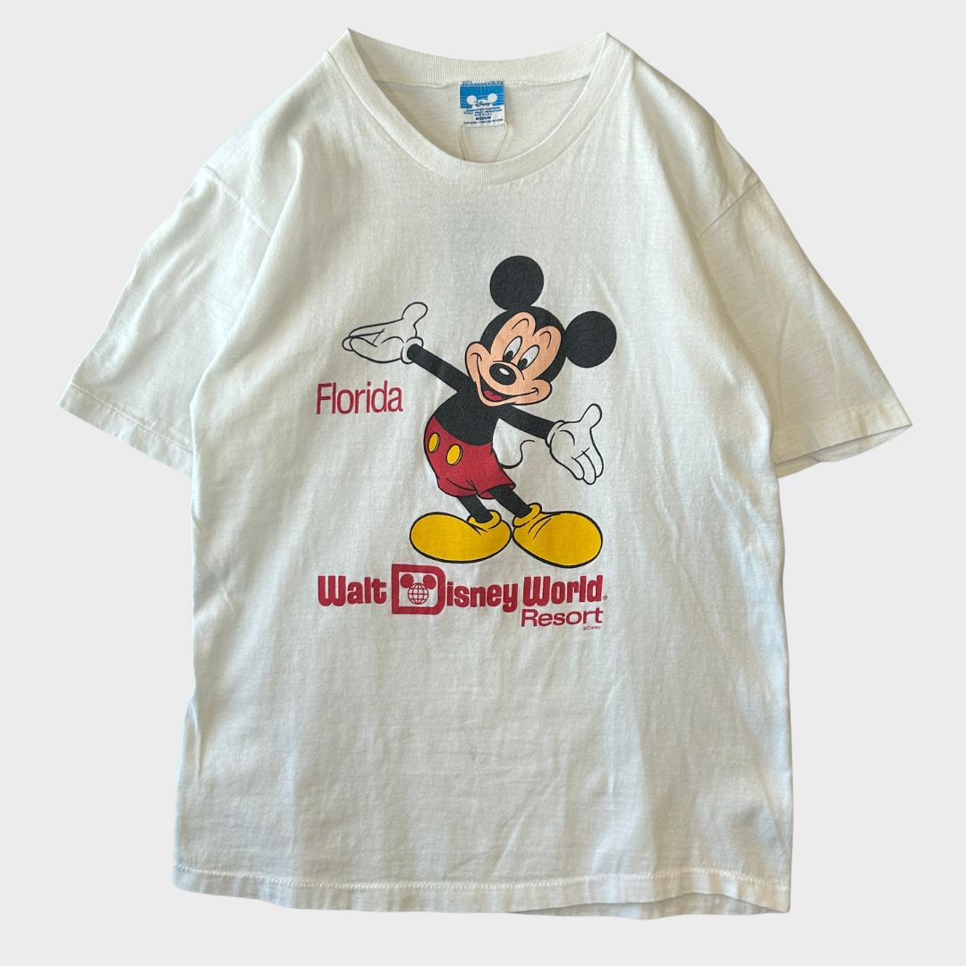 80's Disney ミッキーマウス シングルステッチ プリントtシャツ白(M)/B3462T