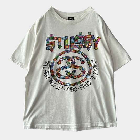 00's Stussy ステューシー World tribe Rags to Riches SSリンクTシャツ 白 (L)/B2085T-SO
