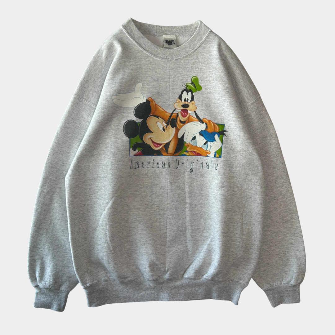 90's ~ The Disney catalog ミッキー＆グーフィ＆ドナルド ディズニースウェット 白 (L)/C1425S-SO
