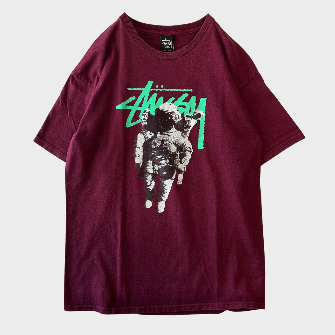 00's Stussy ステューシー Interglactic Roots Crew 宇宙飛行士Tシャツ バーガンディ (L)/B2089T-SO