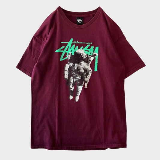 00's Stussy ステューシー Interglactic Roots Crew 宇宙飛行士Tシャツ バーガンディ (L)/B2089T-SO