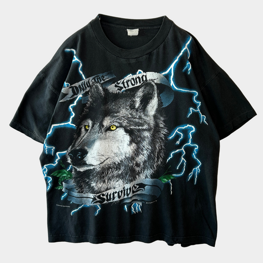 90's USA Thunder アメリカンサンダー アニマルプリントTシャツ 狼 (XL)/A7138T-SO