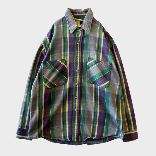 80's  STJOHN'S BAY USA製 タータンチェック ネルシャツ 緑 紫 (L) /A8504SH-SO