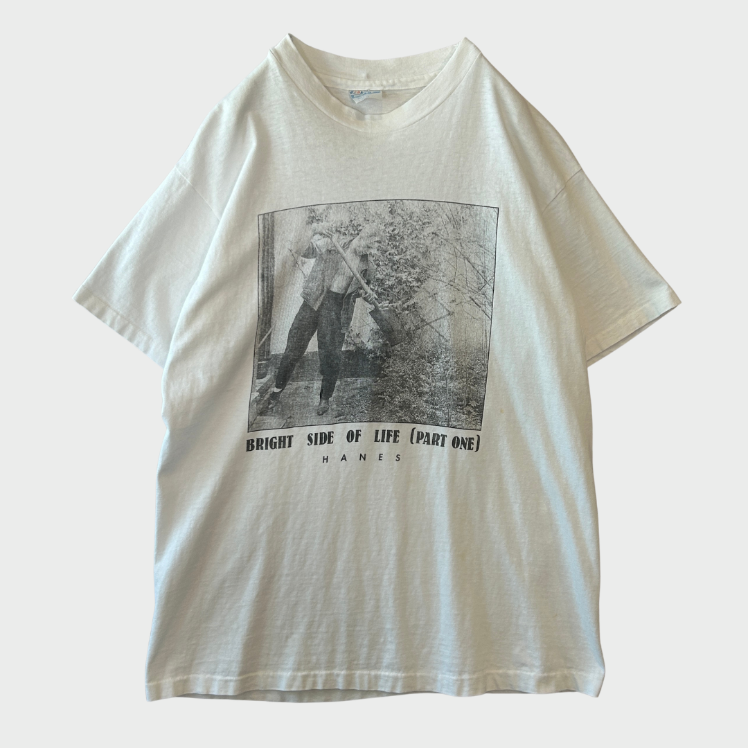 90's Hanes ヘインズ モノクロ アート フォトTシャツ 白 (L) /B3754T-SO