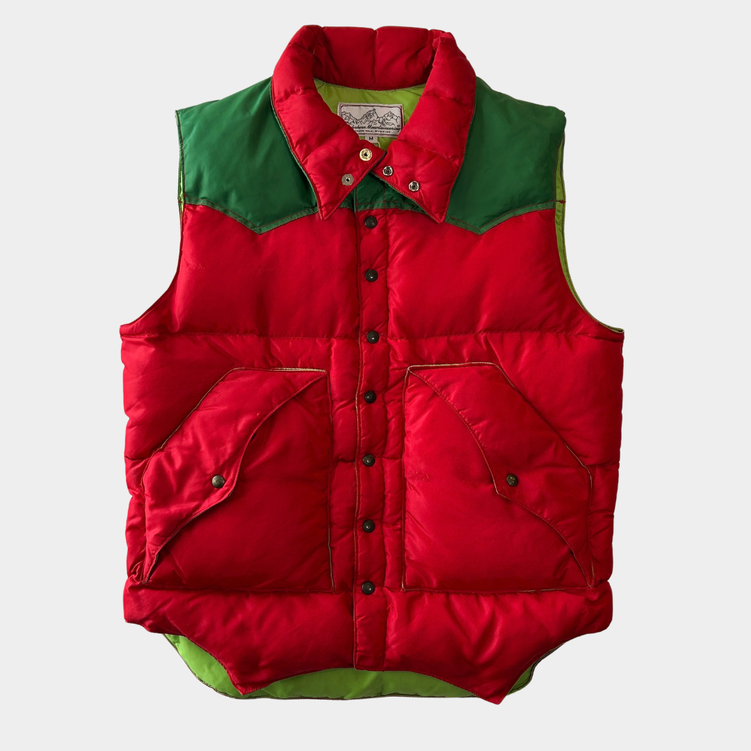 70's Powderhorn Mountaineering パウダーホーン ダウンベスト レッド/グリーン(M)/C1693V-SO