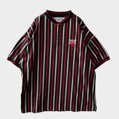 90's Reebok CHICAGO BULLUS ヘンリーネックTシャツ ストライプ (L)/B2110T-SO