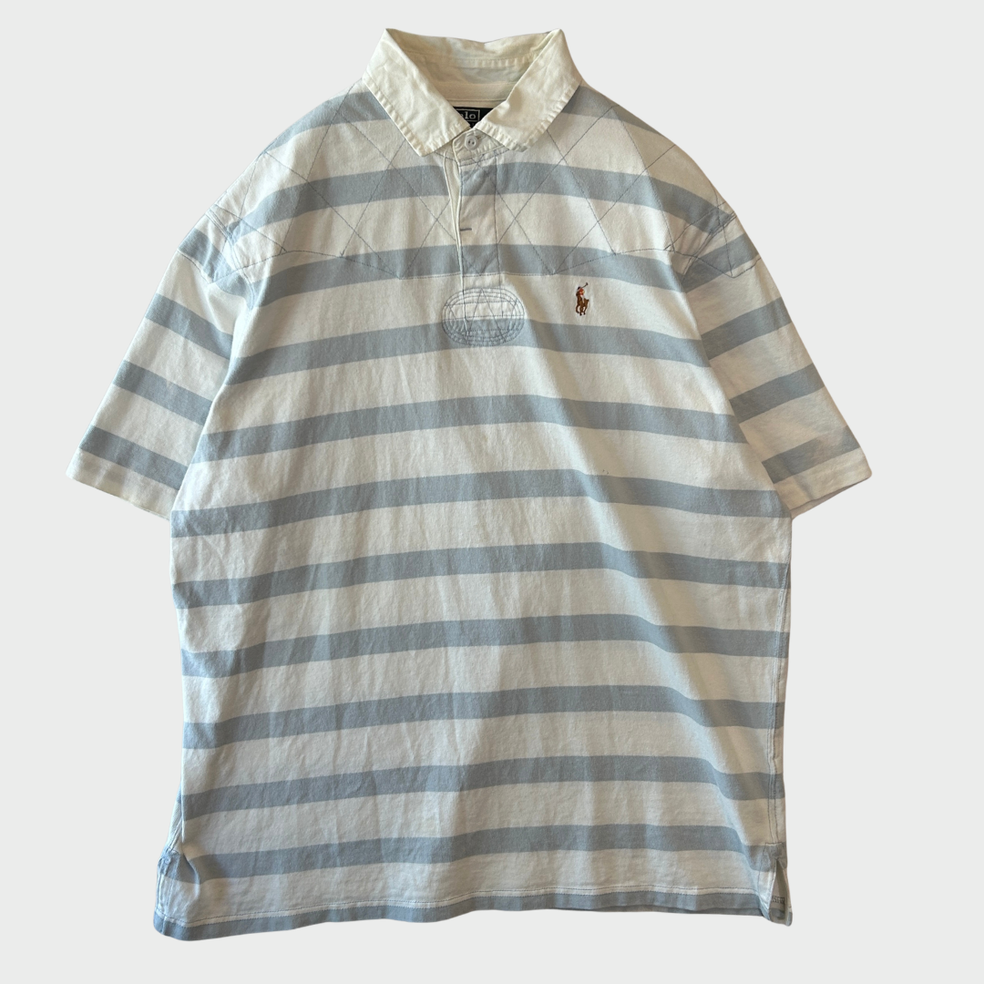 00's Polo by Ralph Lauren ラルフローレン ボーダー ラガーシャツ ライトブルー/ホワイト (L)/B4002S-SO