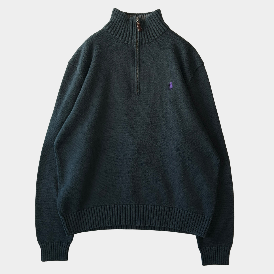00's polo bu Ralph Lauren ラルフローレン ハーフジップニット 黒 (M)/B0408K-SO