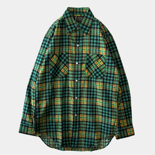 70's J.C.Penney モンゴメリーワード プリントネルシャツ グリーン ミントコンディション (M)/C1017SH-SO