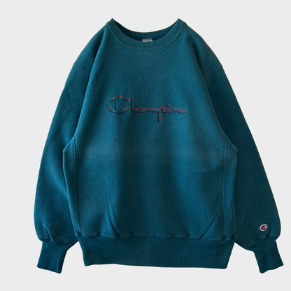 90's Champion リバースウィーブ 刺繍ロゴ スウェット ティールブルー(L)/C1443R-SO