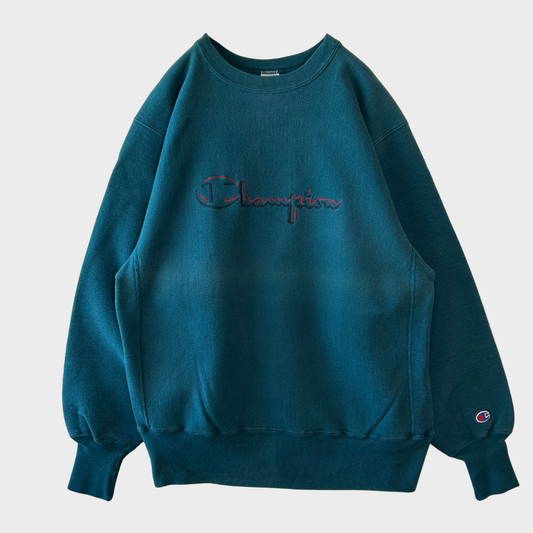 90's Champion リバースウィーブ 刺繍ロゴ スウェット ティールブルー(L)/C1443R-SO
