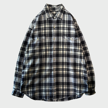 00's POLO JEANS CO. RALPH LAUREN ポロジーンズ ラルフローレン ネルシャツ ホワイト/ブラック(L)/B4190SH-SO