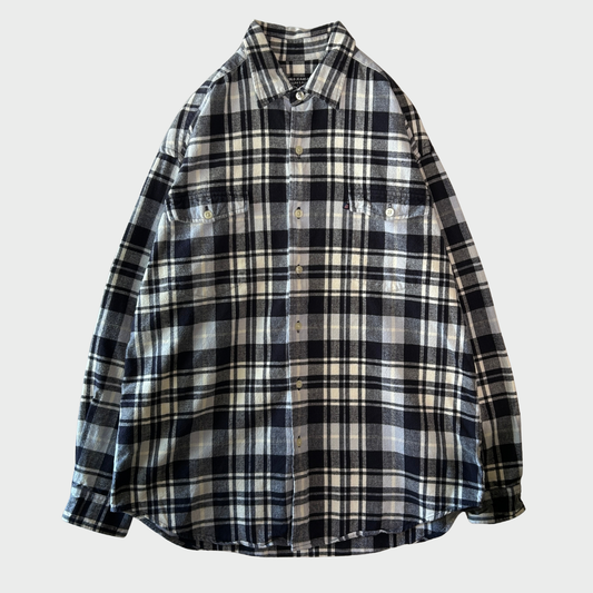 00's POLO JEANS CO. RALPH LAUREN ポロジーンズ ラルフローレン ネルシャツ ホワイト/ブラック(L)/B4190SH-SO