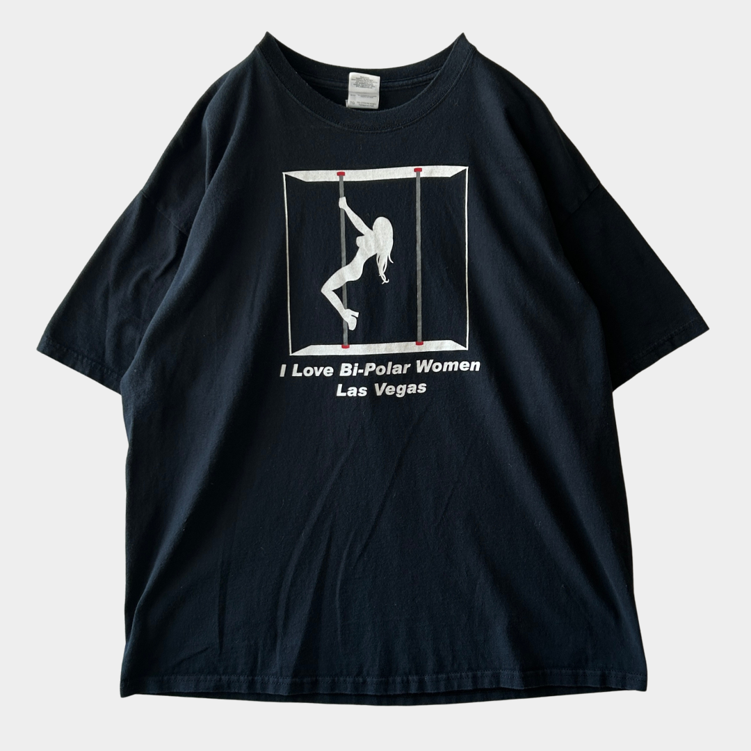 00's GILDAN Las Vegas "I LIVE Bi Poler Women" ジョークTシャツ 黒 (XL)/C1073T-SO