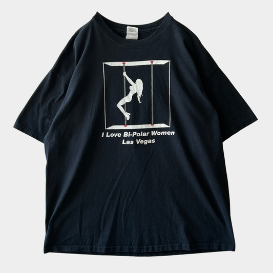 00's GILDAN Las Vegas "I LIVE Bi Poler Women" ジョークTシャツ 黒 (XL)/C1073T-SO