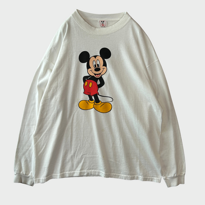 90's Disney Wear ミッキーマウス ロングTシャツ 白 (サイズ不明)/B1401T-SO