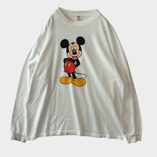 90's Disney Wear ミッキーマウス ロングTシャツ 白 (サイズ不明)/B1401T-SO