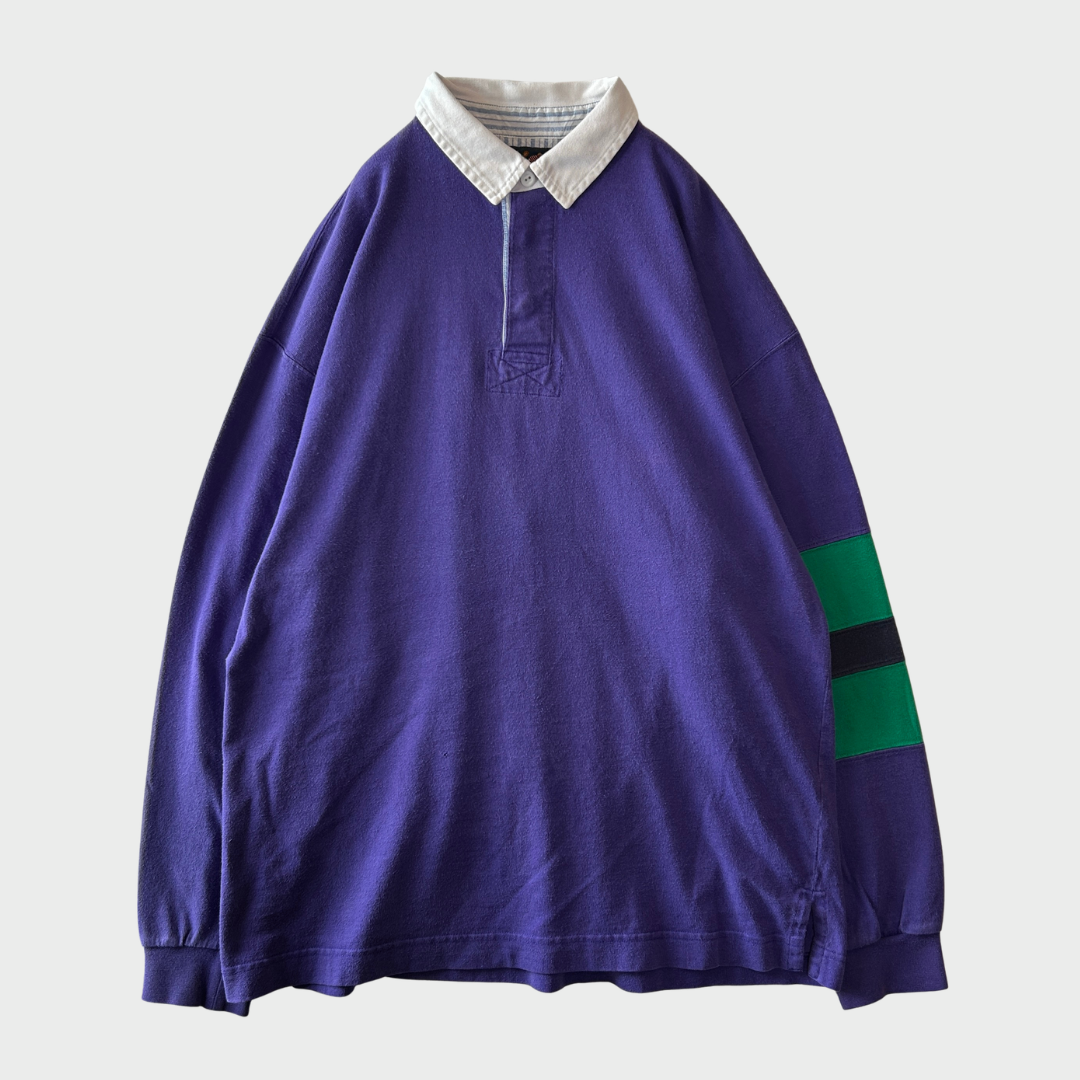 90's Lands'end ランズエンド ラガーシャツ 袖ボーダー 紫(L)/A7872T-SO