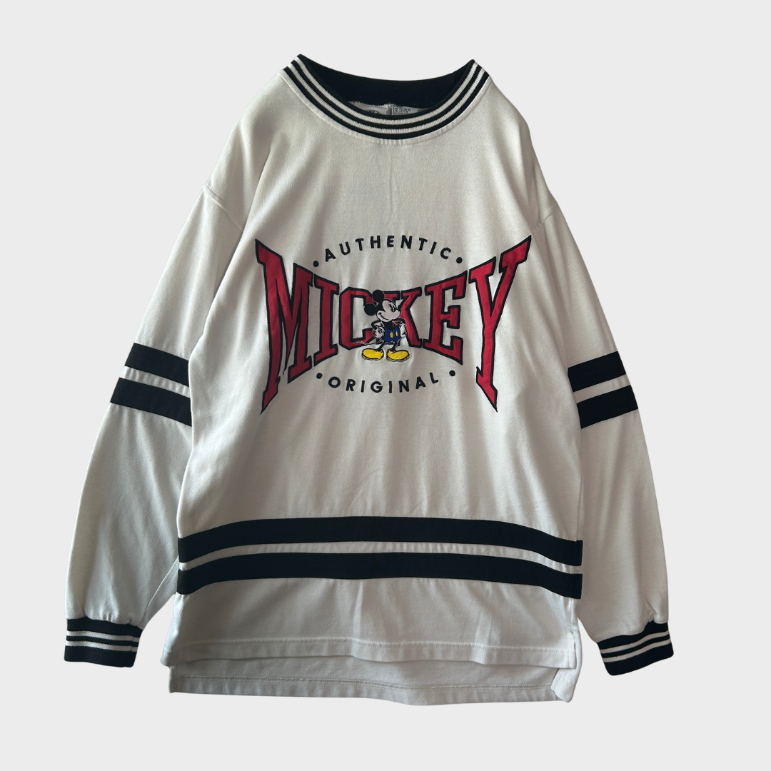90's Mickey＆Co ミッキー ボーダースウェット 白黒 (M)/B4088S-SO