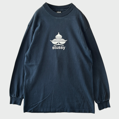 80's Stussy ステューシー クローバー ロゴプリント ロンT ネイビー (M)/A9324T-SO