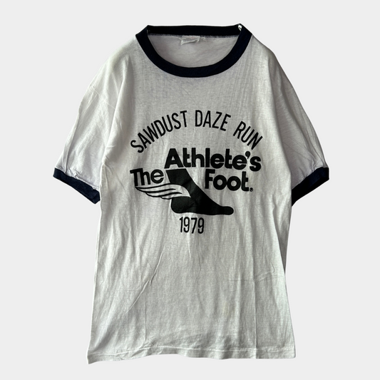 80's SAWDUST DAZE RUN "The Athletic Foot" 1979 リンガー Tシャツ (M)/A7285T-SO