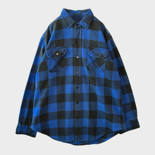 90's Dickies ディッキーズ ネルシャツ バッファローチェック 青黒 (L)/B2913SH-SO