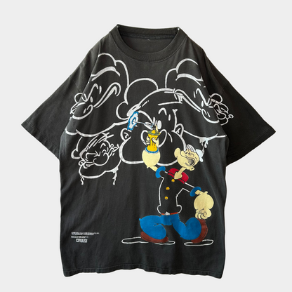 90's FREEZE ポパイ POPEYE キャラクターTシャツ 黒/A6757T-SO