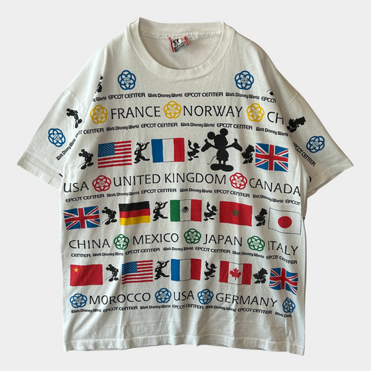 90's  DISNEY 国旗総柄Tシャツ 白 ONE SIZE/A7288T-SO