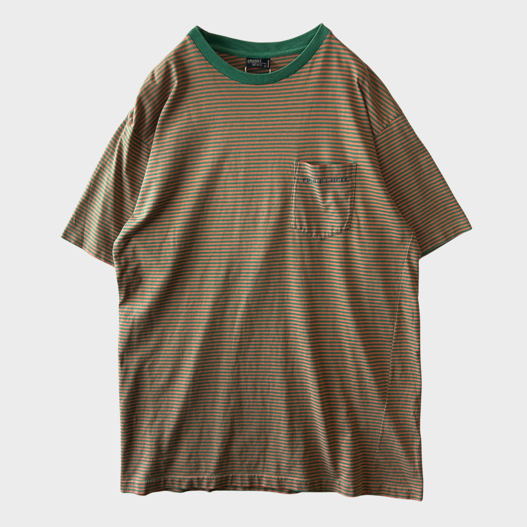 90's Ralph Lauren ラルフローレン ボーダーTシャツ 緑オレンジ (M) B2814T-SO