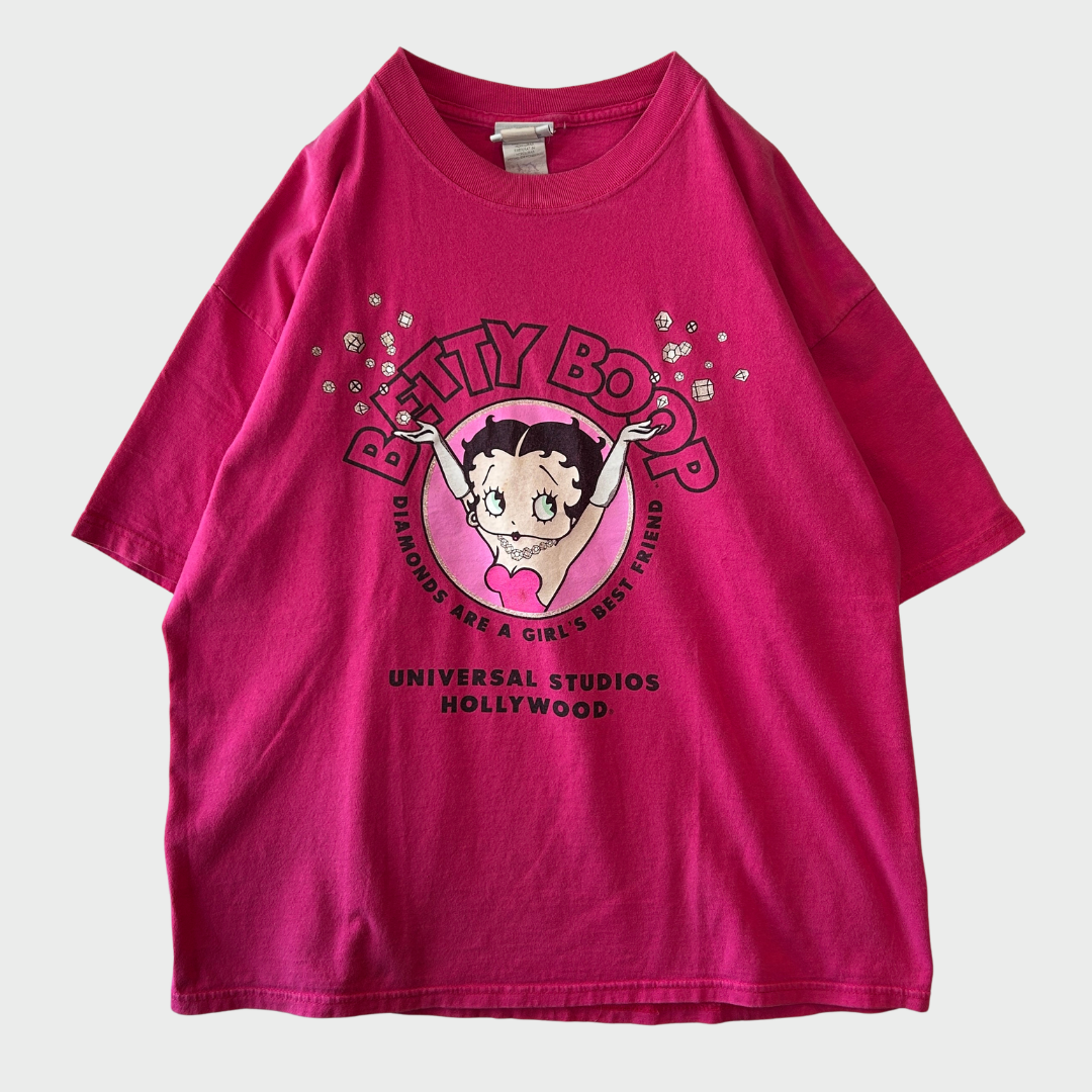 00's UNIVERSAL STUDIO HOLLYWOOD ユニバーサルスタジオ BETTY BOOP ベティ・ブープ キャラクターTシャツ ピンク XL B3477