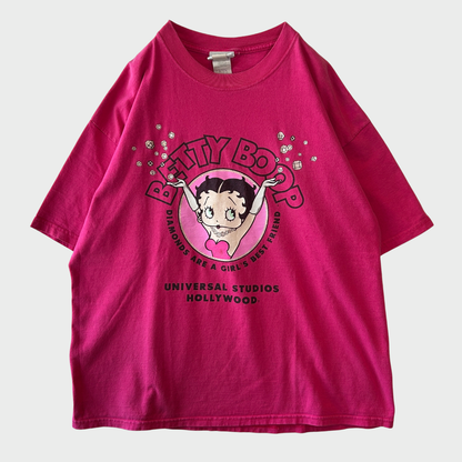 00's UNIVERSAL STUDIO HOLLYWOOD ユニバーサルスタジオ BETTY BOOP ベティ・ブープ キャラクターTシャツ ピンク XL B3477