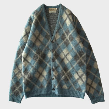 60's FORREST SPORTWEAR アーガイル調 モヘアカーディガン 水色白グレー (M)/C1509O-SO