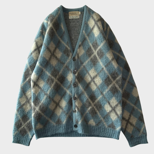 60's FORREST SPORTWEAR アーガイル調 モヘアカーディガン 水色白グレー (M)/C1509O-SO