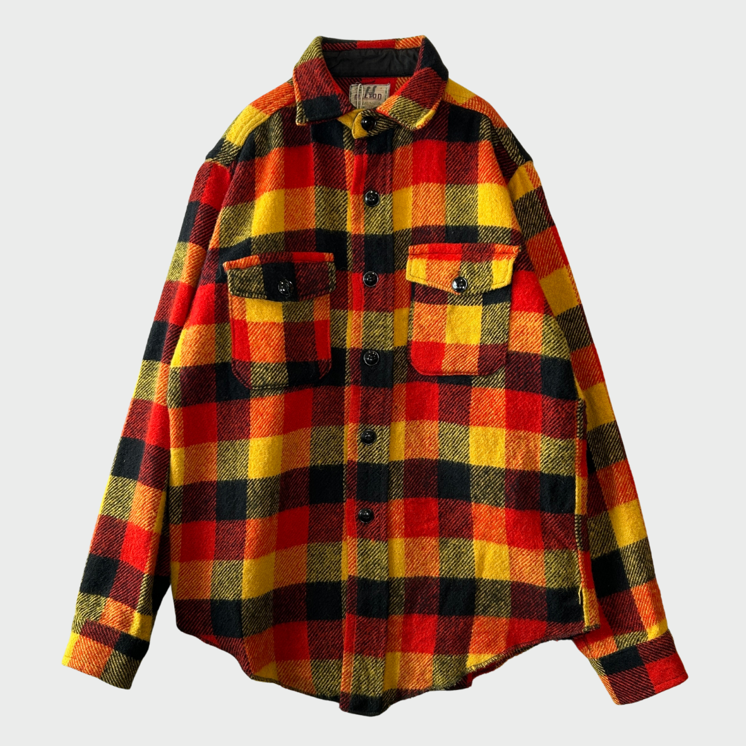 60's~70's Melton ウールチェックシャツ 赤黒黄 (サイズ不明)/A8978S-SO