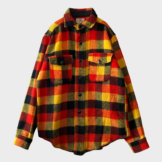 60's~70's Melton ウールチェックシャツ 赤黒黄 (サイズ不明)/A8978S-SO
