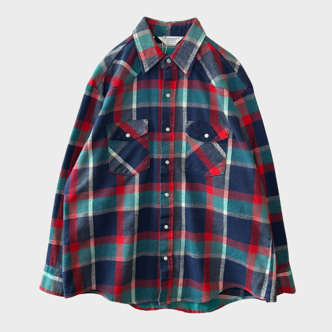 90's  Frostproof  ウエスタン ネルシャツ ターコイズブルー、ネイビー、赤 XL /B3157SH-SO