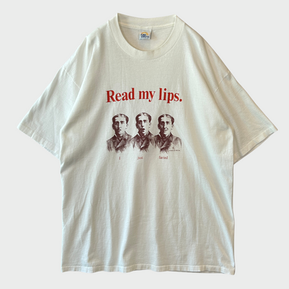 80's CAL CRU Read my lips I just farted ジョーク Tシャツ 白 (XL)/B2712T-SO