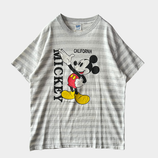 90's Velva Sheen Mickey ミッキーボーダーTシャツ グレー白(XL)/B2187T-SO