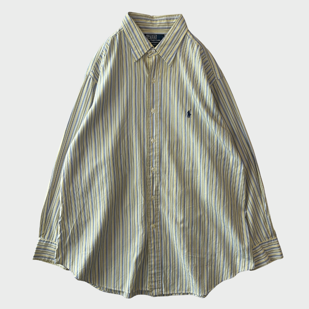 00's Ralph Lauren ラルフローレン ストライプシャツ ANDREW 黄青 (XL相当) /B1520SH-SO