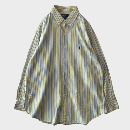 00's Ralph Lauren ラルフローレン ストライプシャツ ANDREW 黄青 (XL相当) /B1520SH-SO