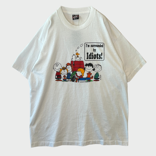 90's スヌーピー&フレンズ "I'm surrounded by Idiots!" キャラクターTシャツ 白 (XL)/C0857T-SO