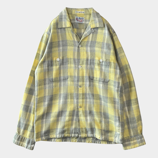 50's PURITAN wool/cotton オープンカラーチェックシャツ 黄色グレー(M)/A5097SH-SO