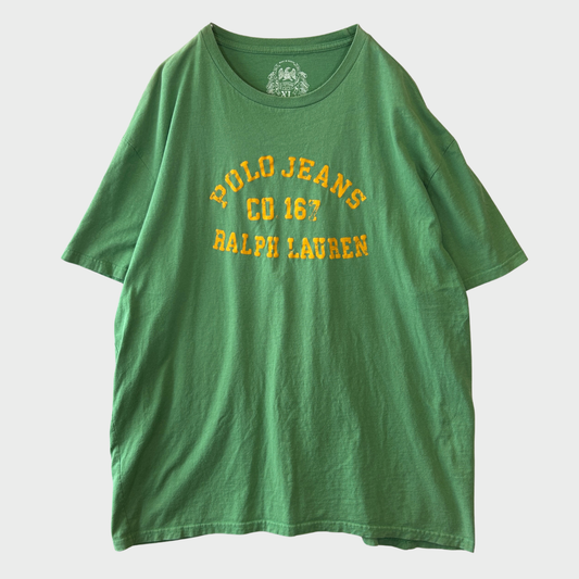 00's Polo Jeans Ralph Lauren ポロジーンズ プリントTシャツ グリーン(XL)/B3498T-SO