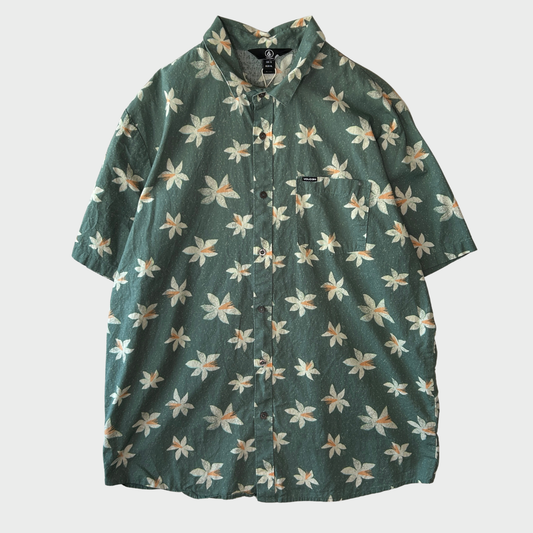 00's Volcom フローラル柄 レギュラーカラー半袖シャツ (XL)/B3060S-SO