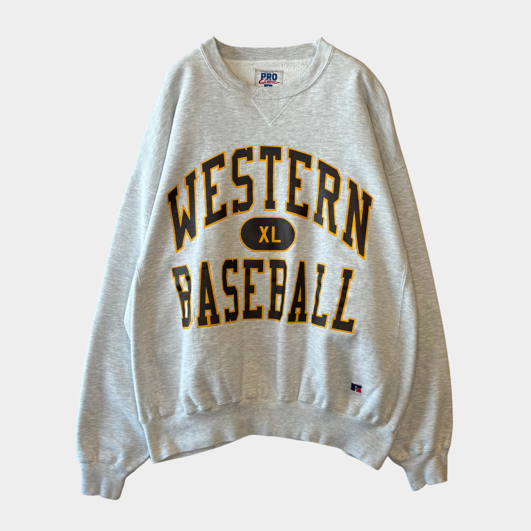 90's Russell Athletic ラッセル PRO Cotton ３段プリントカレッジスウェット グレー(XL)/A8518S-SO
